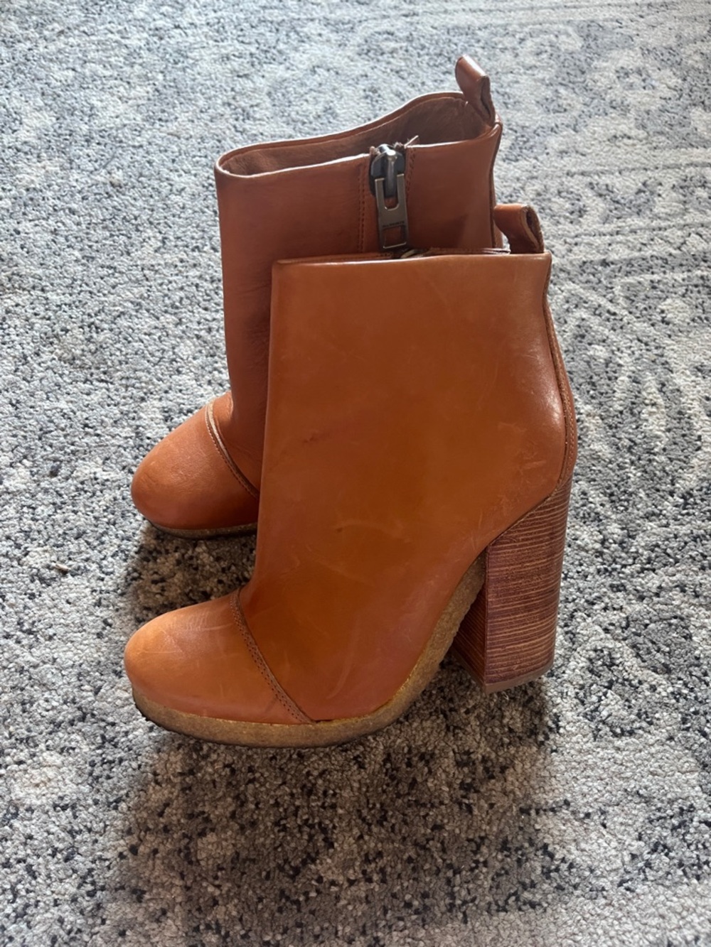 All Saints Women's Tan Leather High Block Heel Ankle Boots